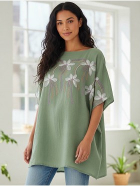 Stitched Flower Design Fashion Flowy Top